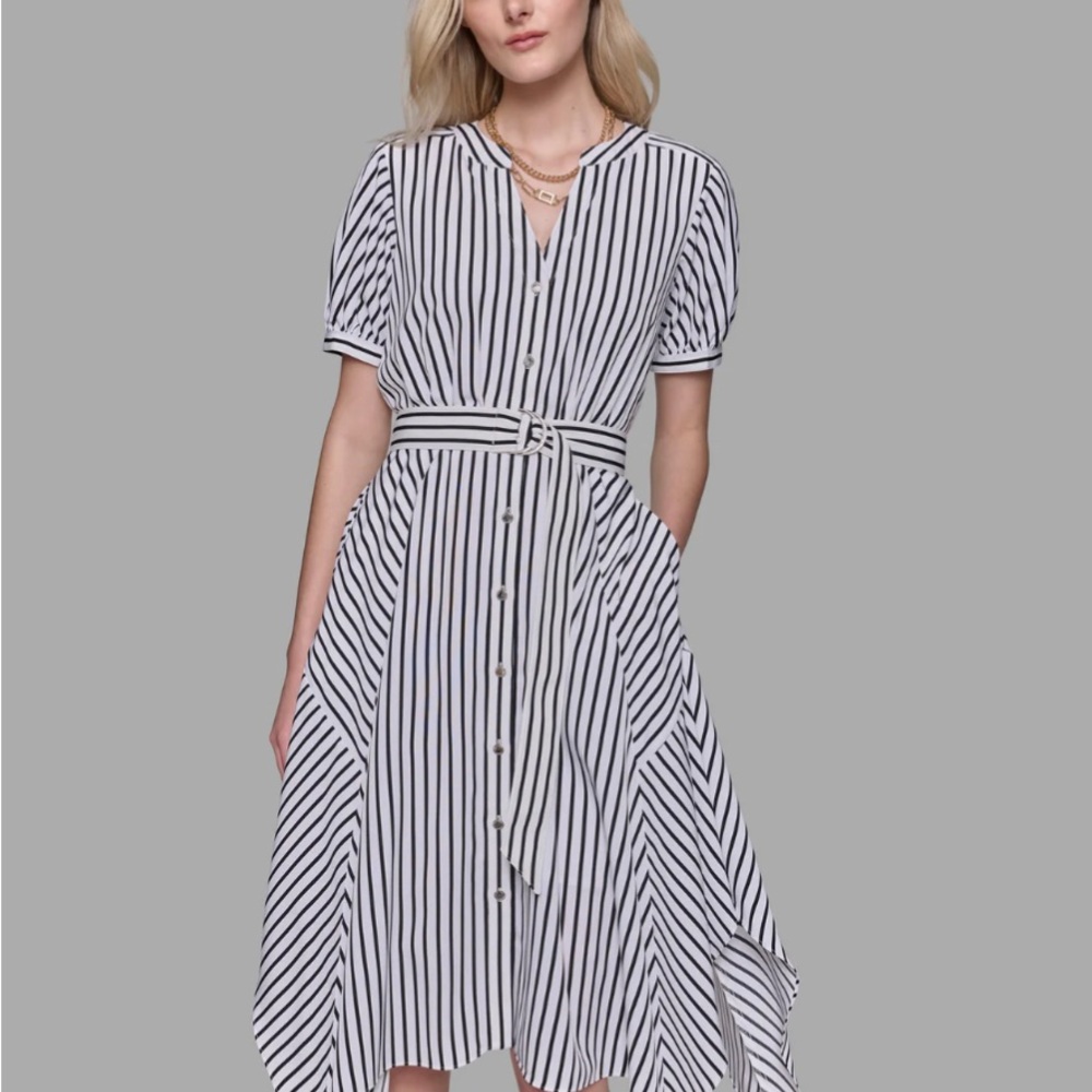 Striped Black and White Belted Dress